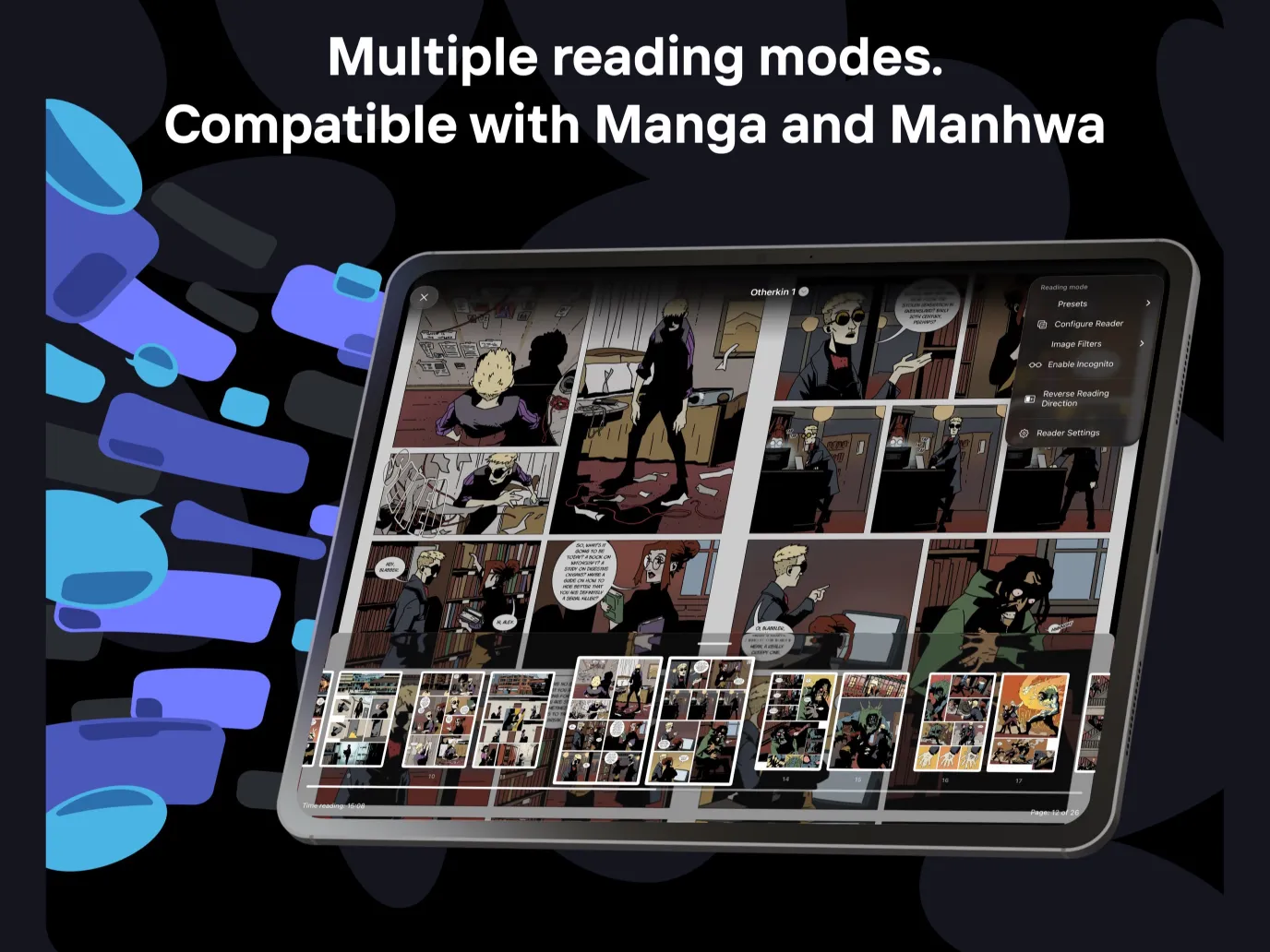 Panels comic reader options on iPad