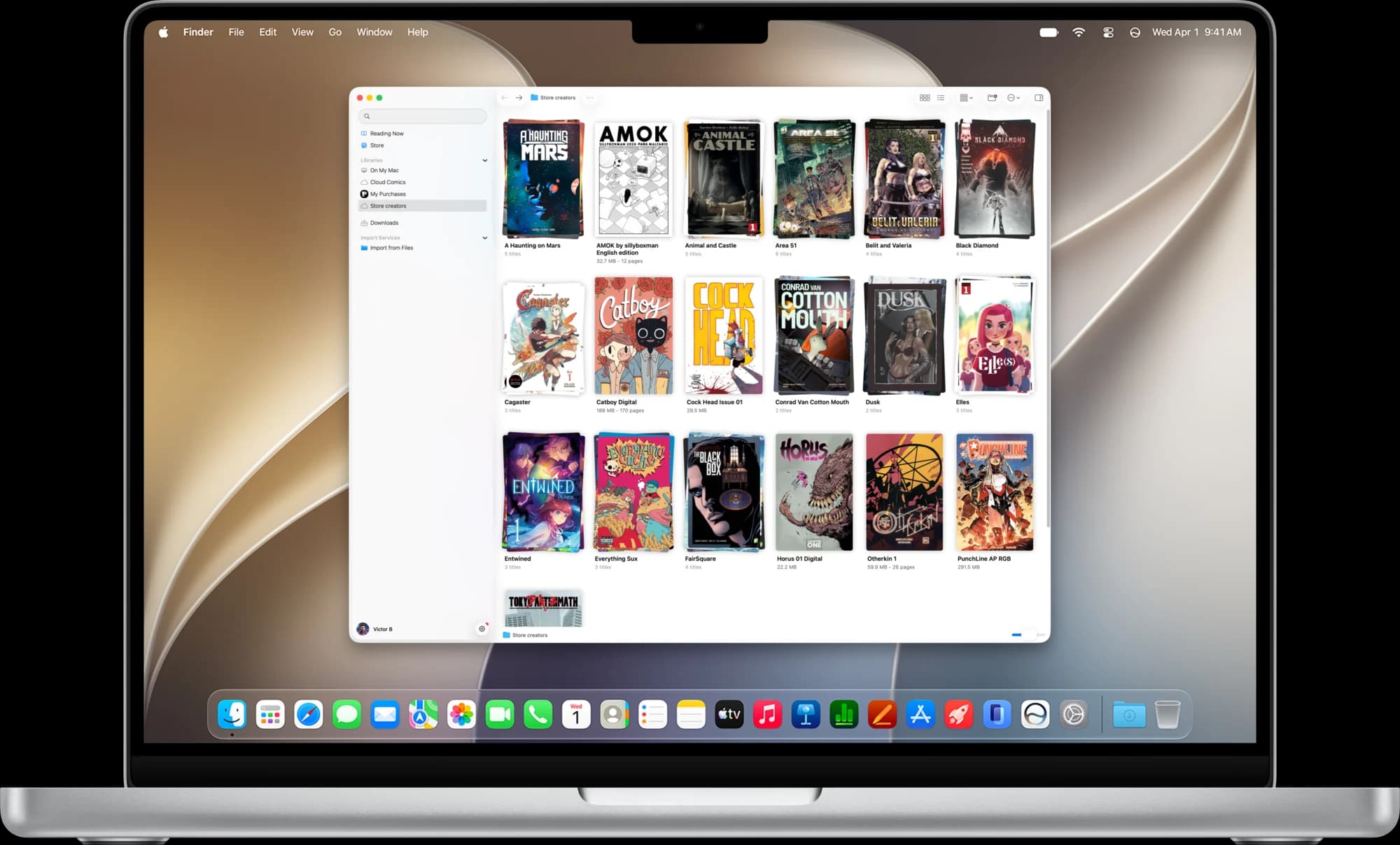 Panels comic library with indie comics on a MacBook Pro